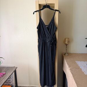 Kaileigh Black and White Striped Midi Jumpsuit